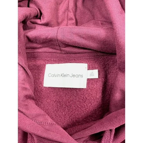 Calvin Klein Cropped Hoodie Sweatshirt- Burgundy - Size L - Picture 3 of 8